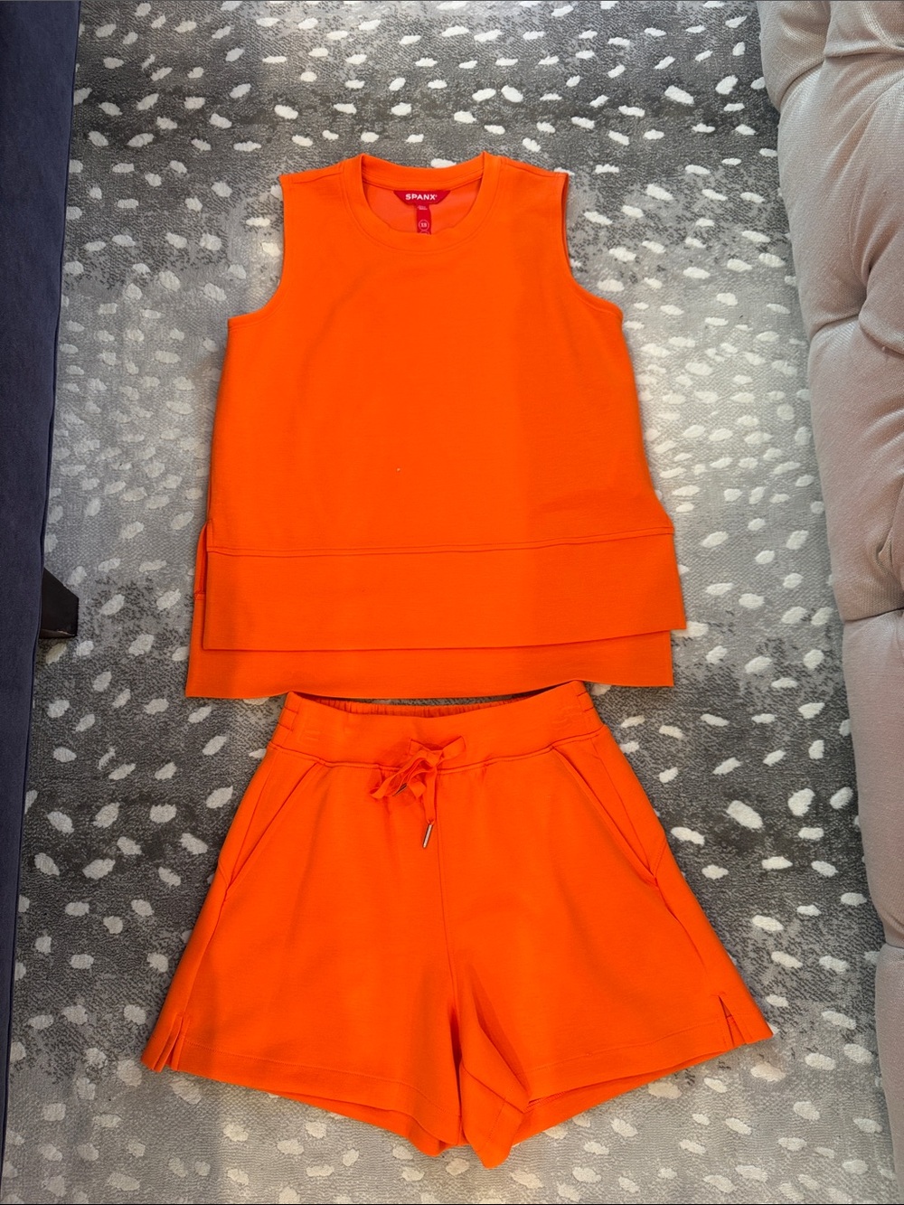 SPANX Orange Sleeveless Tank & Drawstring Shorts Set